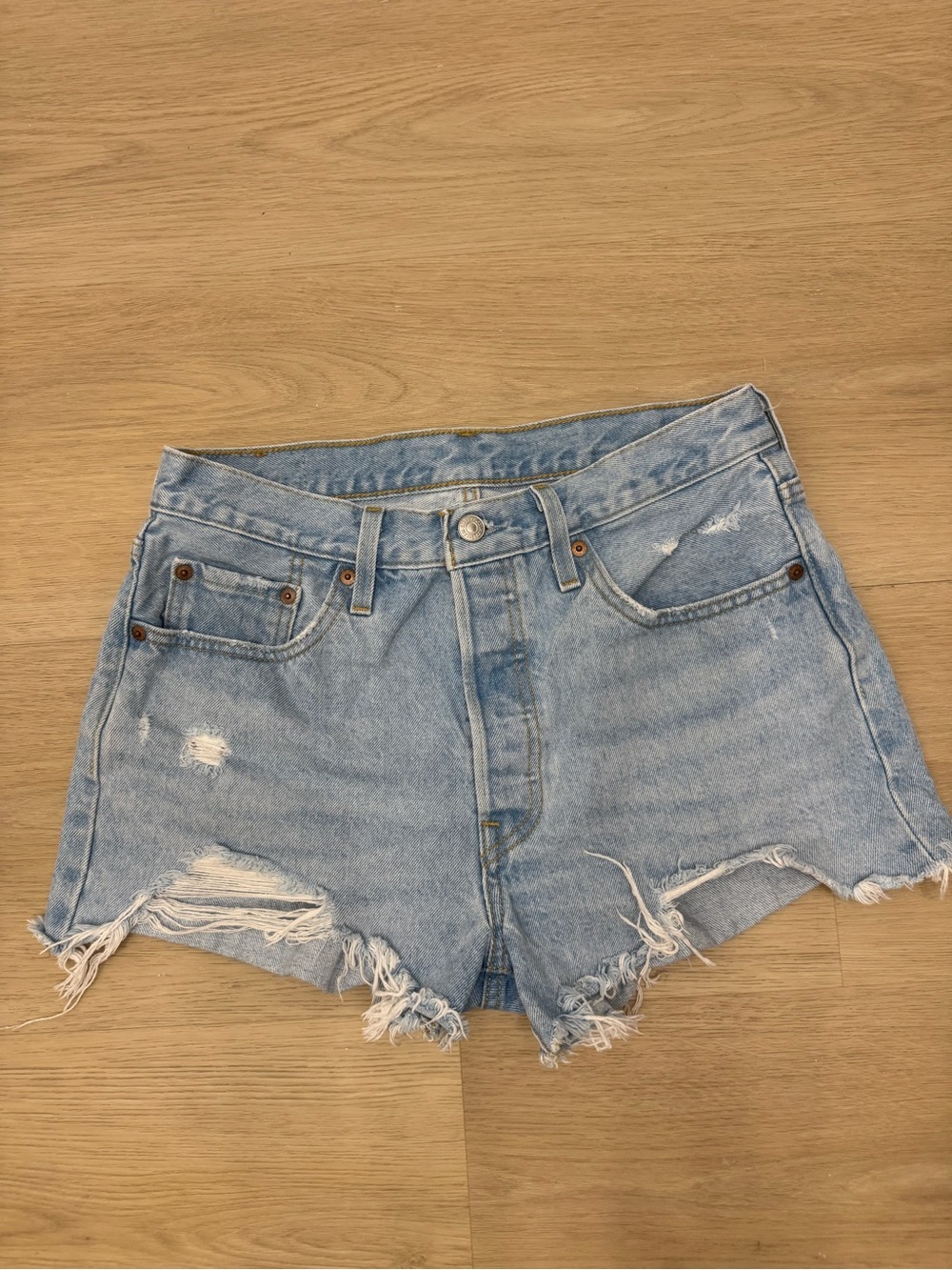 Levi’s 501 Distressed Cut Off Denim Shorts Light Wash